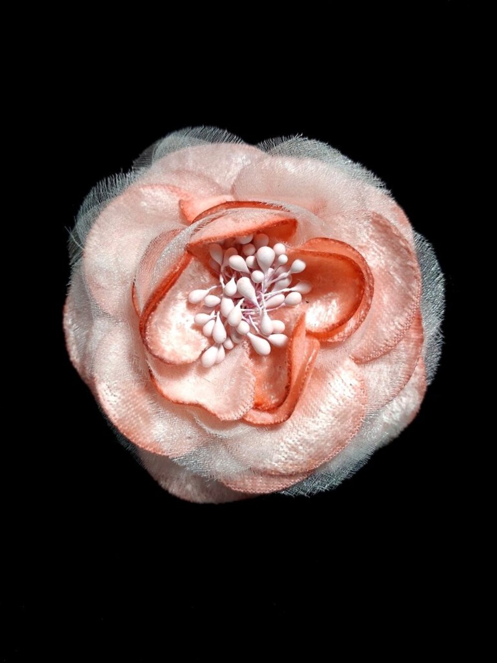 Vintage Fabric Flower Brooch Peach Tone Camelia Classic Lady Dress Bag Hat Gear